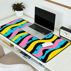 Colorful retro neon stripe art pattern Desk Mat Gallery Image 2