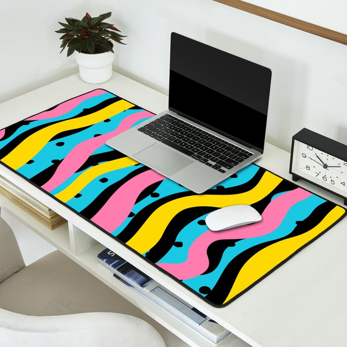 Colorful retro neon stripe art pattern Desk Mat Gallery Image 2