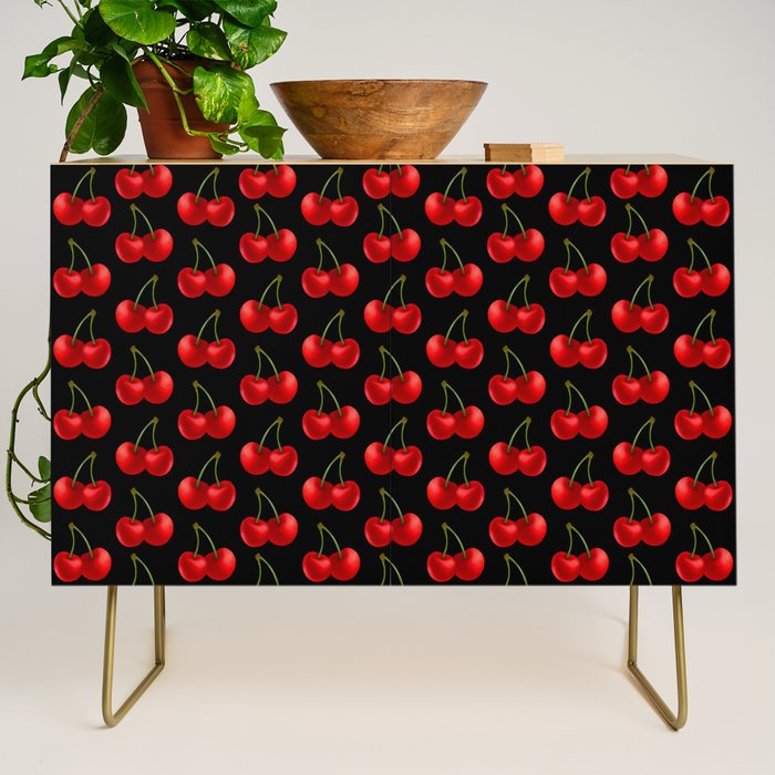 Y2K Cherries - Black Pattern Large Credenza Gallery Image 1