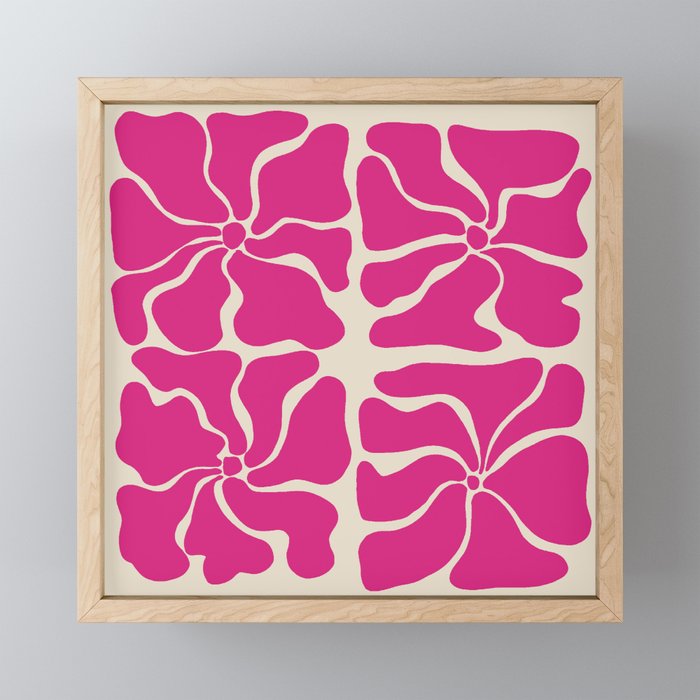 Monochrome fuchsia pink flowers Mini Art Print Gallery Image 1