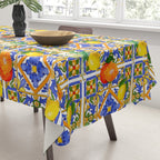 Summer ,Sicilian tiles ,citrus,oranges,majolica,lemons ,Mediterranean  Tablecloth Gallery Image 3