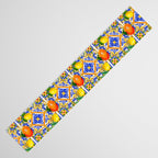Summer ,Sicilian tiles ,citrus,oranges,majolica,lemons ,Mediterranean  Table Runner Gallery Image 3
