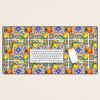 Summer ,Sicilian tiles ,citrus,oranges,majolica,lemons ,Mediterranean  Desk Mat Gallery Image 1