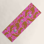 Fashionable cats with Christmas hats and gifts in fuchsia pink background  Yoga Mat Gallery Image 1