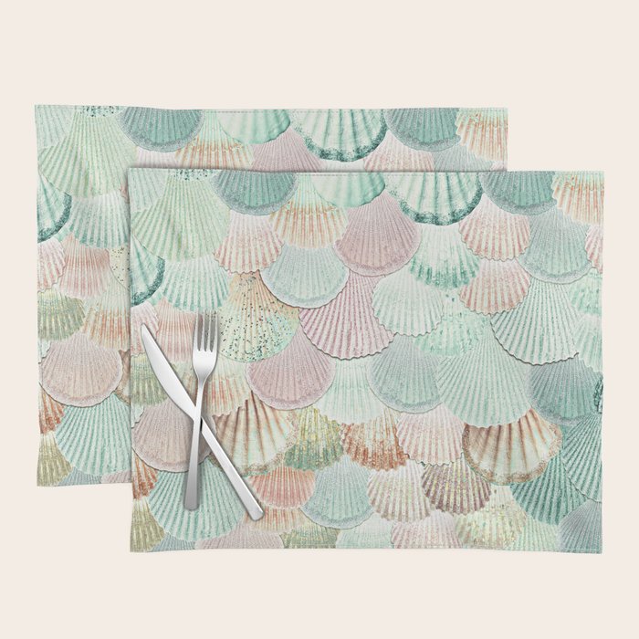 MERMAID SHELLS - MINT & ROSEGOLD Placemat Gallery Image 1