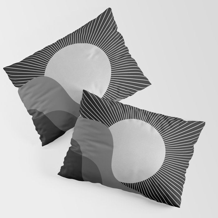 Abstraction_SUNRISE_SUNSET_BLACK_WHITE_MONO_POP_ART_0622A Pillow Sham Gallery Image 3