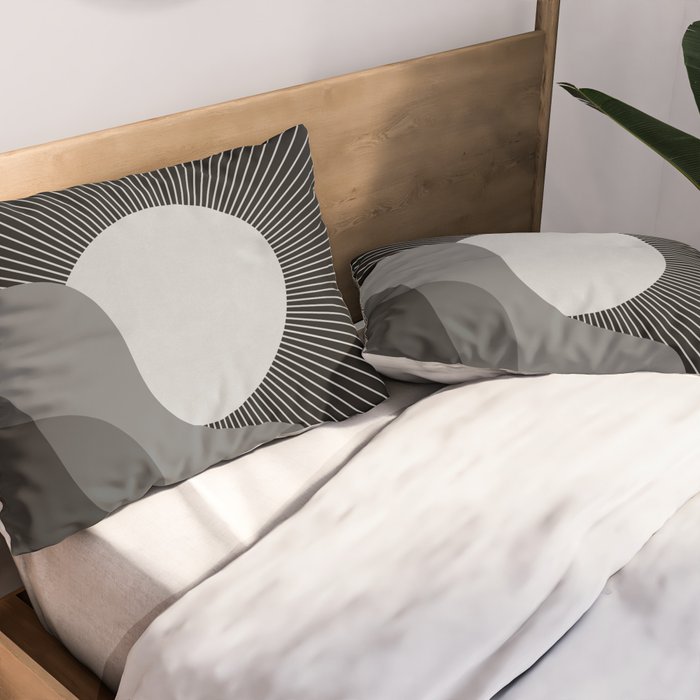 Abstraction_SUNRISE_SUNSET_BLACK_WHITE_MONO_POP_ART_0622A Pillow Sham Gallery Image 2
