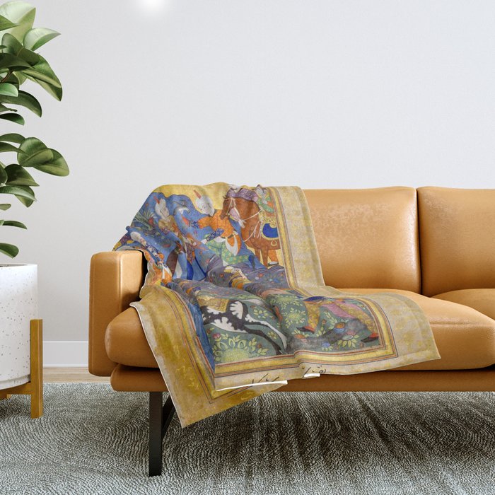  Shirin and Khusraw hunting  Antique Islamic Art  Throw Blanket Gallery Image 1