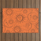 Orange Magic Celestial Sun Moon Stars Outdoor Rug Gallery Image 1