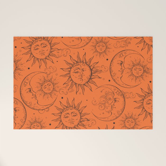 Orange Magic Celestial Sun Moon Stars Welcome Mat Gallery Image 1