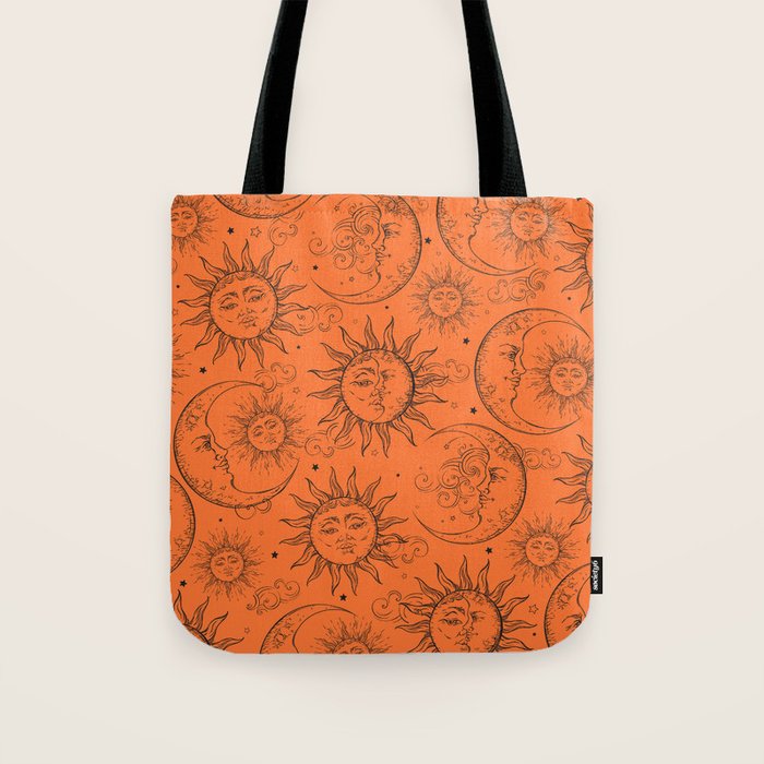 Orange Magic Celestial Sun Moon Stars Tote Bag Gallery Image 1