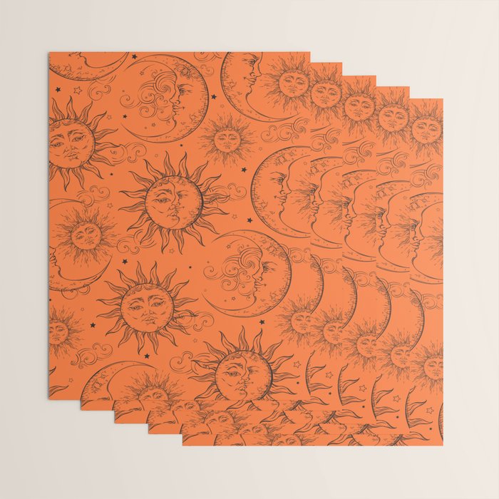 Orange Magic Celestial Sun Moon Stars Wrapping Paper Gallery Image 3