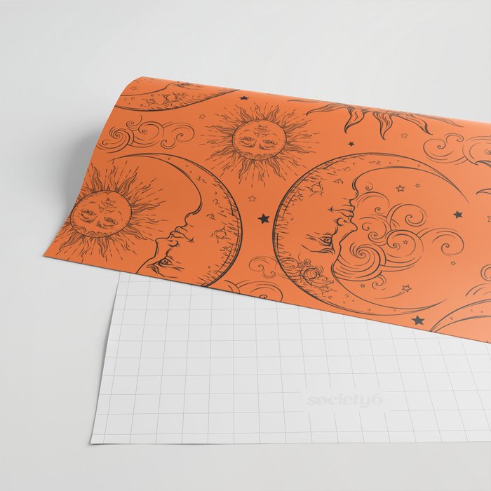 Orange Magic Celestial Sun Moon Stars Wrapping Paper Gallery Image 2