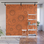 Orange Magic Celestial Sun Moon Stars Wall Mural Gallery Image 1