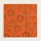 Orange Magic Celestial Sun Moon Stars Wood Wall Art Gallery Image 1