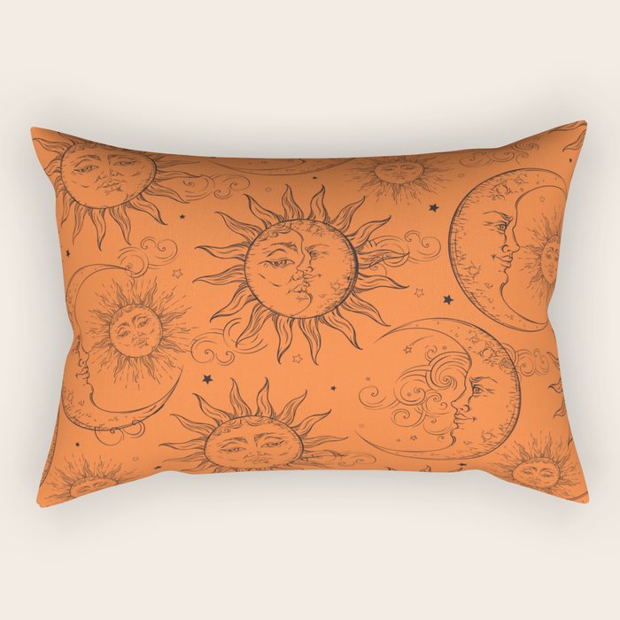 Orange Magic Celestial Sun Moon Stars Rectangular Pillow Gallery Image 1