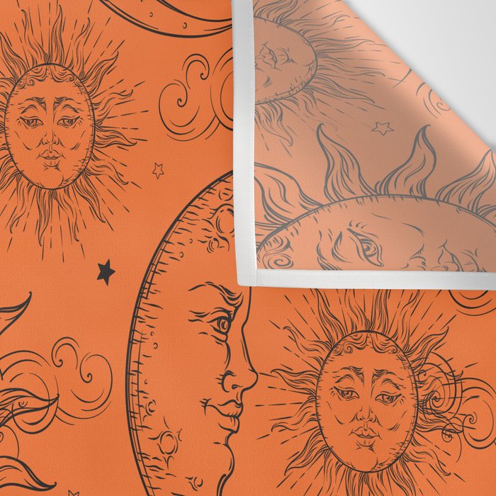 Orange Magic Celestial Sun Moon Stars Wall Tapestry Gallery Image 3