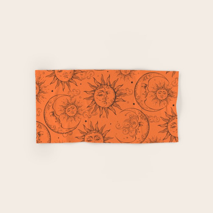 Orange Magic Celestial Sun Moon Stars Bath Towel Gallery Image 1