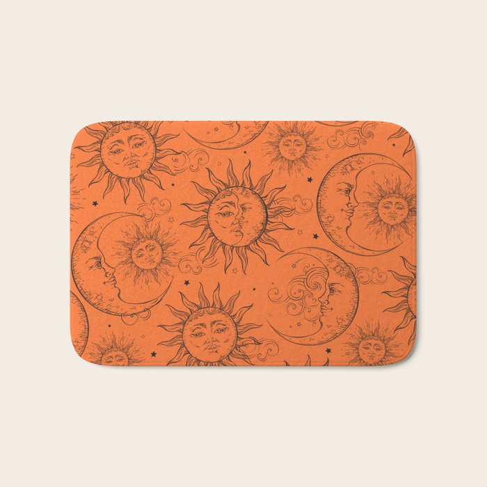 Orange Magic Celestial Sun Moon Stars Bath Mat Gallery Image 1