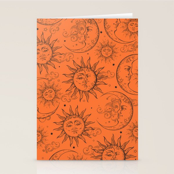 Orange Magic Celestial Sun Moon Stars Stationery Card Gallery Image 2