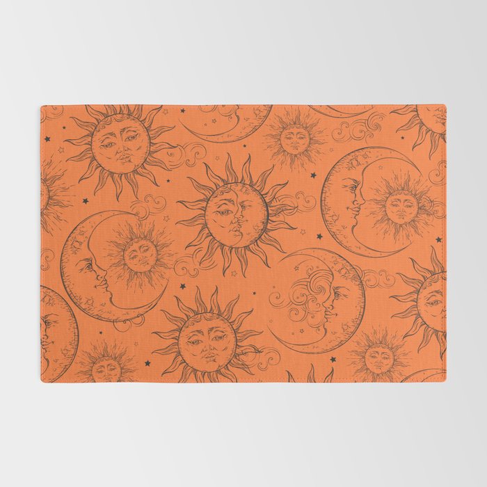 Orange Magic Celestial Sun Moon Stars Rug Gallery Image 2