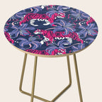 Tigers in a tiger lily garden // textured navy blue background fuchsia pink wild animals very peri flowers Side Table Gallery Image 2