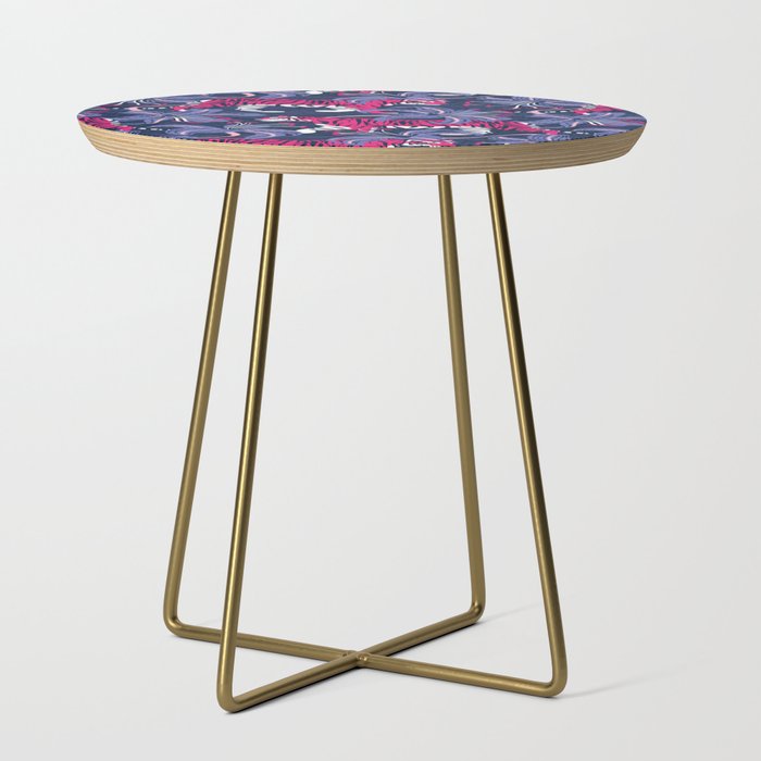 Tigers in a tiger lily garden // textured navy blue background fuchsia pink wild animals very peri flowers Side Table Gallery Image 1