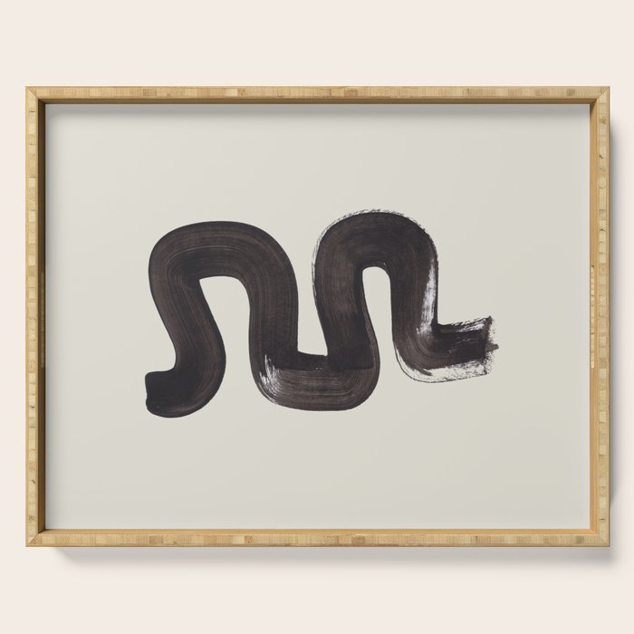 Black & White Minimalist Abstract Shapes Patterns Black Ink Painting Serving Tray Gallery Image 1