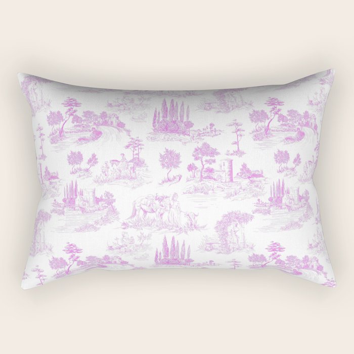 Toile de Jouy Vintage French Romantic Pastoral Hot Fuchsia Pink & White Rectangular Pillow Gallery Image 2