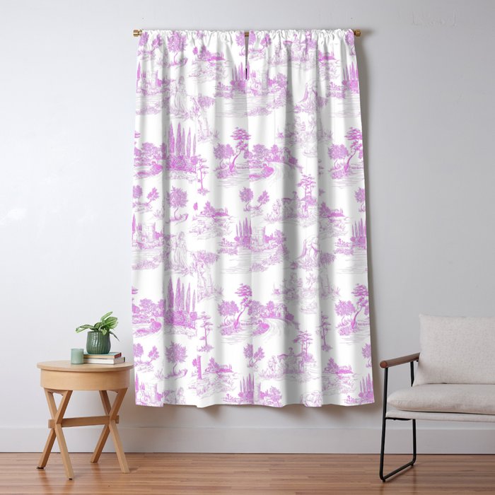 Toile de Jouy Vintage French Romantic Pastoral Hot Fuchsia Pink & White Window Curtain Gallery Image 5