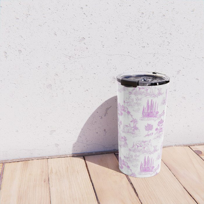 Toile de Jouy Vintage French Romantic Pastoral Hot Fuchsia Pink & White Travel Mug Gallery Image 4