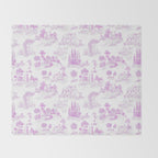 Toile de Jouy Vintage French Romantic Pastoral Hot Fuchsia Pink & White Throw Blanket Gallery Image 2