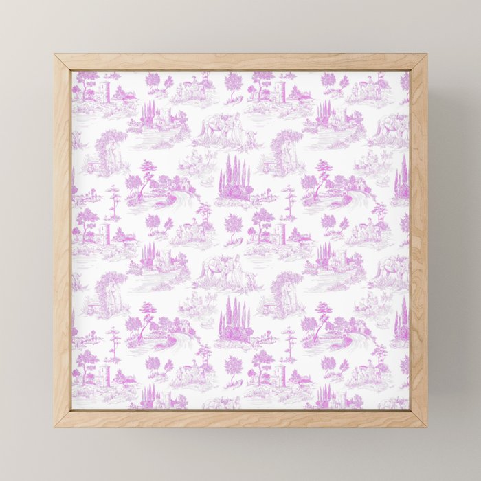 Toile de Jouy Vintage French Romantic Pastoral Hot Fuchsia Pink & White Mini Art Print Gallery Image 1