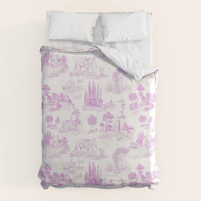 Toile de Jouy Vintage French Romantic Pastoral Hot Fuchsia Pink & White Duvet Cover Gallery Image 6