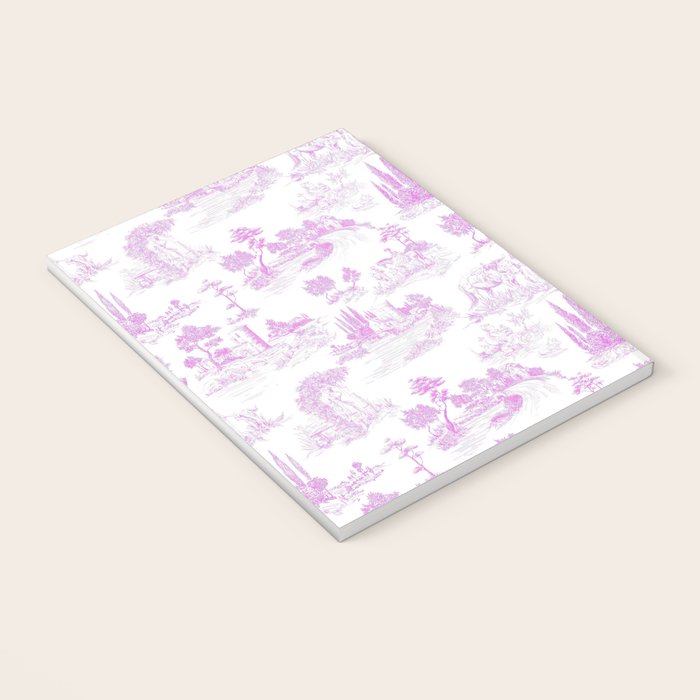 Toile de Jouy Vintage French Romantic Pastoral Hot Fuchsia Pink & White Notebook Gallery Image 3