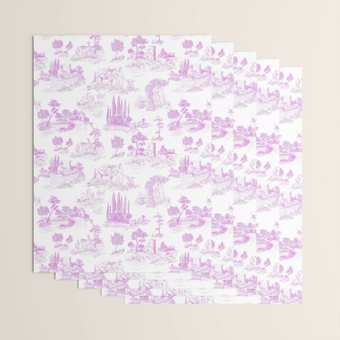 Toile de Jouy Vintage French Romantic Pastoral Hot Fuchsia Pink & White Wrapping Paper Gallery Image 3