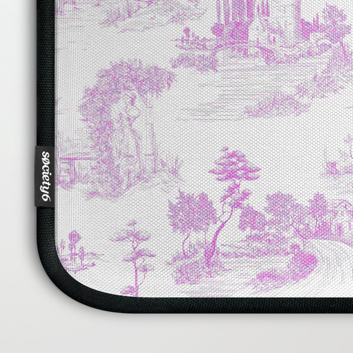 Toile de Jouy Vintage French Romantic Pastoral Hot Fuchsia Pink & White Laptop Sleeve Gallery Image 3