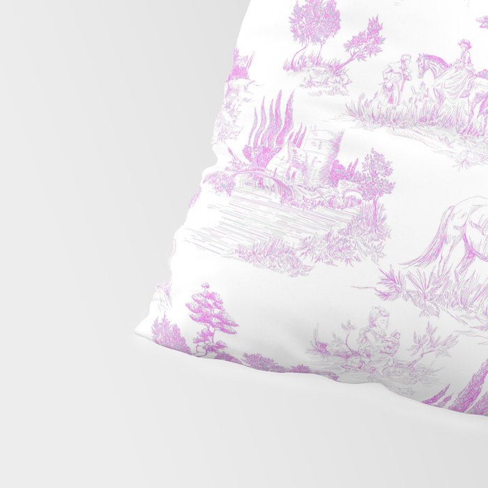 Toile de Jouy Vintage French Romantic Pastoral Hot Fuchsia Pink & White Pillow Sham Gallery Image 4