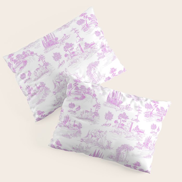 Toile de Jouy Vintage French Romantic Pastoral Hot Fuchsia Pink & White Pillow Sham Gallery Image 3