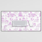 Toile de Jouy Vintage French Romantic Pastoral Hot Fuchsia Pink & White Desk Mat Gallery Image 1