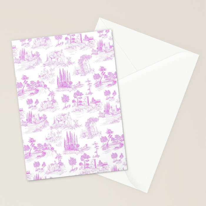 Toile de Jouy Vintage French Romantic Pastoral Hot Fuchsia Pink & White Stationery Card Gallery Image 2