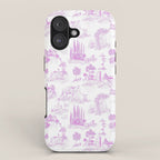 Toile de Jouy Vintage French Romantic Pastoral Hot Fuchsia Pink & White iPhone Case Gallery Image 1