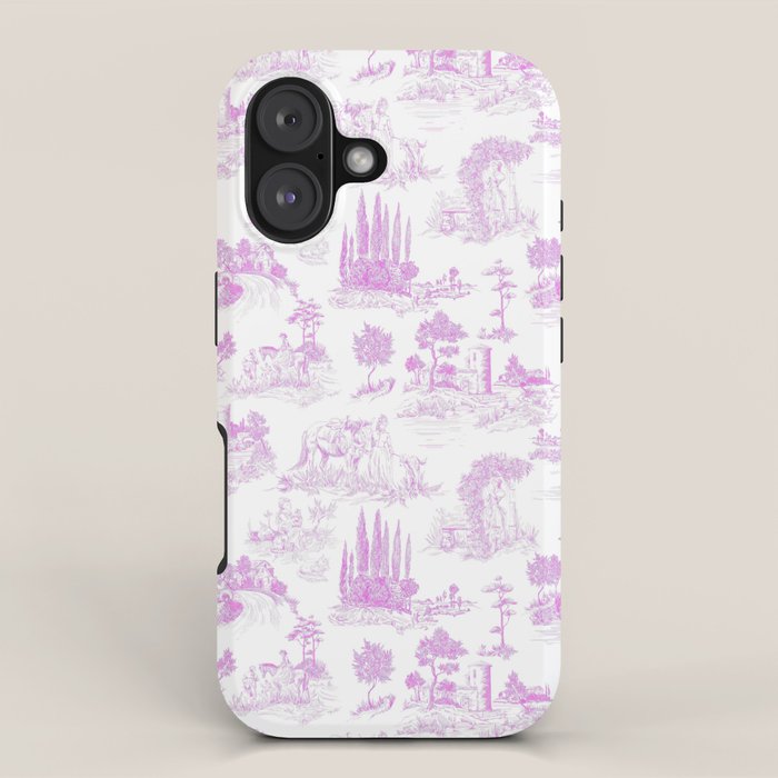 Toile de Jouy Vintage French Romantic Pastoral Hot Fuchsia Pink & White iPhone Case Gallery Image 1
