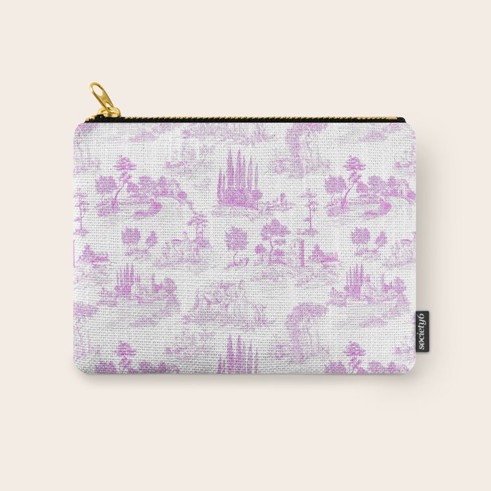 Toile de Jouy Vintage French Romantic Pastoral Hot Fuchsia Pink & White Carry All Pouch Gallery Image 1