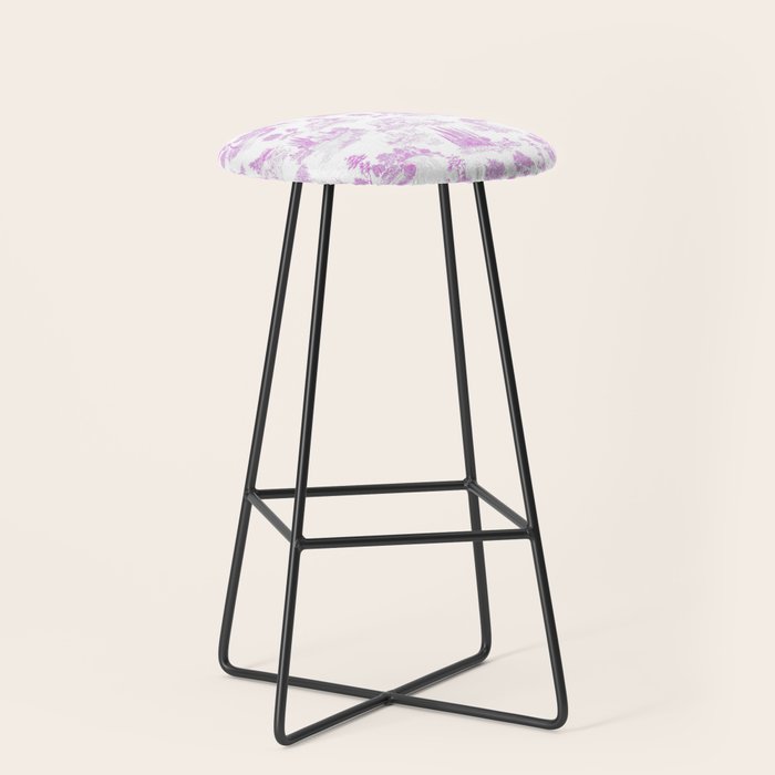 Toile de Jouy Vintage French Romantic Pastoral Hot Fuchsia Pink & White Stool Gallery Image 1
