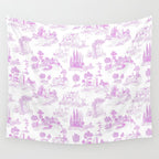 Toile de Jouy Vintage French Romantic Pastoral Hot Fuchsia Pink & White Wall Tapestry Gallery Image 4