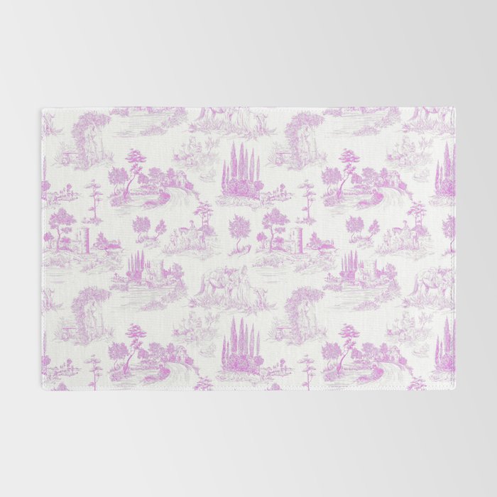 Toile de Jouy Vintage French Romantic Pastoral Hot Fuchsia Pink & White Rug Gallery Image 2