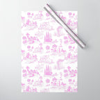 Toile de Jouy Vintage French Romantic Pastoral Hot Fuchsia Pink & White Wrapping Paper Gallery Image 1