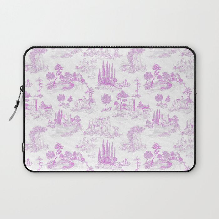 Toile de Jouy Vintage French Romantic Pastoral Hot Fuchsia Pink & White Laptop Sleeve Gallery Image 1