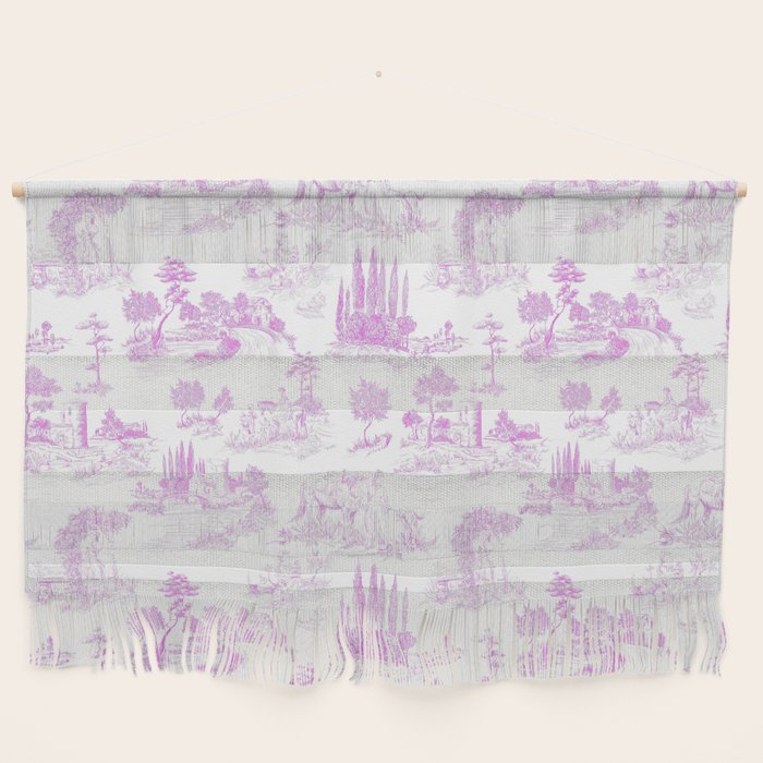 Toile de Jouy Vintage French Romantic Pastoral Hot Fuchsia Pink & White Wall Hanging Gallery Image 1